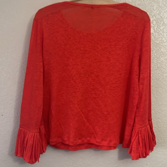 Kobi Halperin Red Orange Fringe Sleeve Top Small - Picture 5 of 6